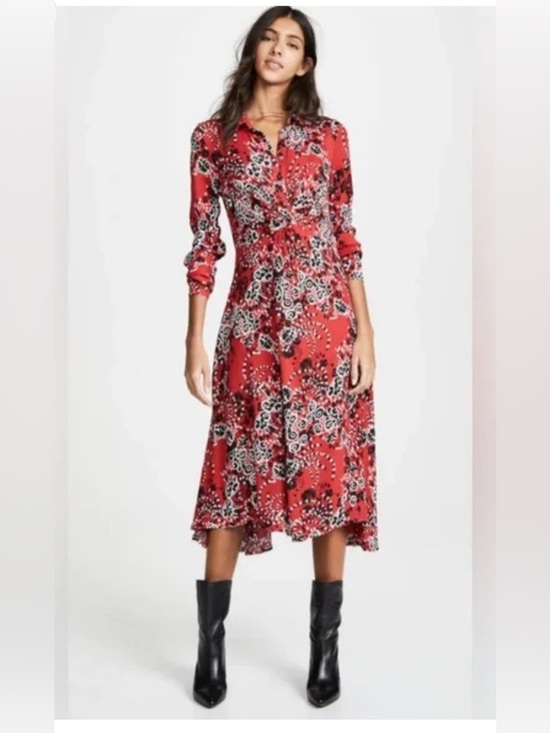 Free People Dresses & Skirts - Free People Tough Love Shirtdress Paisley Bandana Midi Dress Red Women's S-M